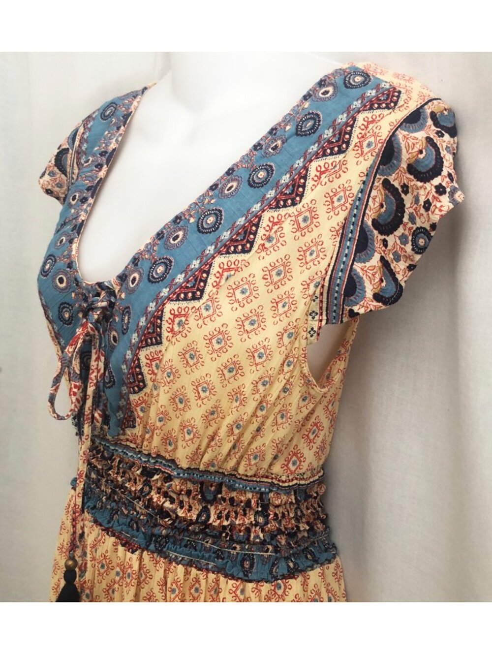 Angie Boho India Print Tassel Tie Maxi Dress Size Small NWT - Picture 5 of 12